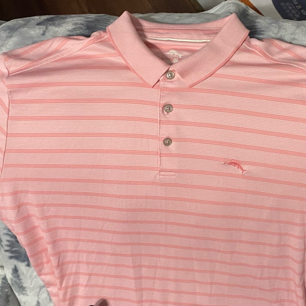 Tommy Bahama Polo‎ Shirt Size XXL/TTG
Pale Pink with Darker Pink  Stripes